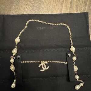 CHANEL Gold-Tone Crystal CC Charm Necklace